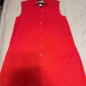 NWT Natural Summer Essential Linen Blend Shirt Dress Red Size L